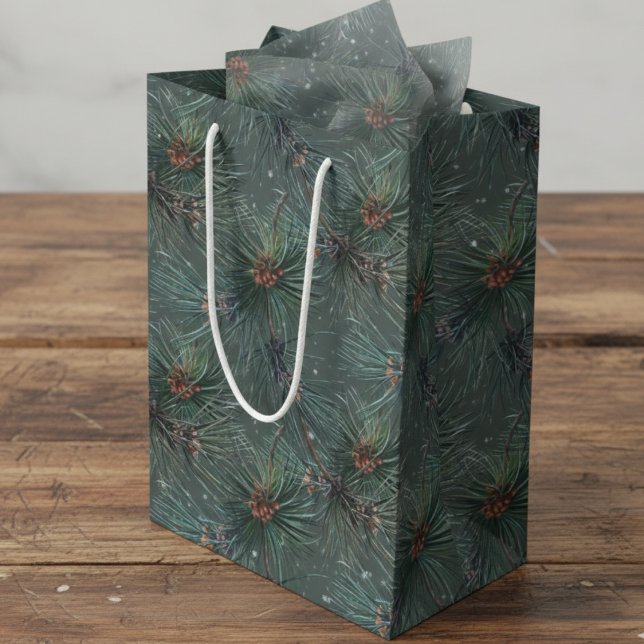 Bolsa De Regalo Mediana Patrón moderno de pino de invierno ruso (Subido por el creador)