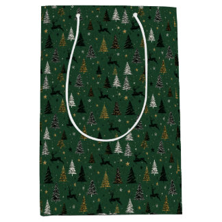 Bolsa De Regalo Mediana Patrón moderno de renos de bosque de Navidad