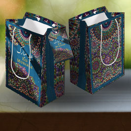 Bolsa De Regalo Mediana Patrón ornamental de Eid Mubarak Acero Azul