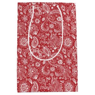 Bolsa De Regalo Mediana Patrón paisajístico floral de batik blanco rojo es
