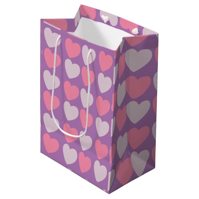 Bolsa De Regalo Mediana Patrón Pink Purple Love Hearts (Angulo Anverso)