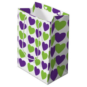 Bolsa De Regalo Mediana Patrón Purple Green Love Hearts