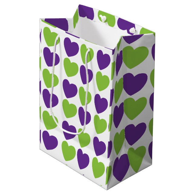Bolsa De Regalo Mediana Patrón Purple Green Love Hearts (Angulo Anverso)