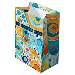 Bolsa De Regalo Mediana Patrón retro Oro Azul Aqua Naranja Púrpura