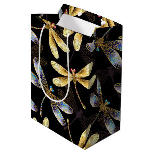 Bolsa De Regalo Mediana Patrón sin foco con Dragonflies dorados