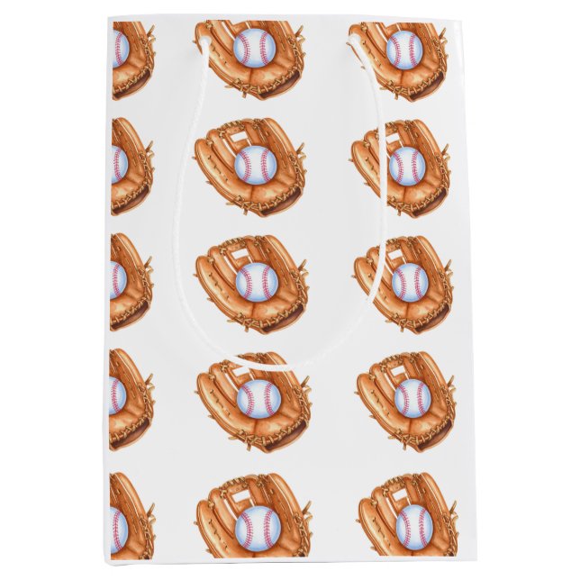 Bolsa De Regalo Mediana Patrón sin soldadura de béisbol y guantes (Anverso)