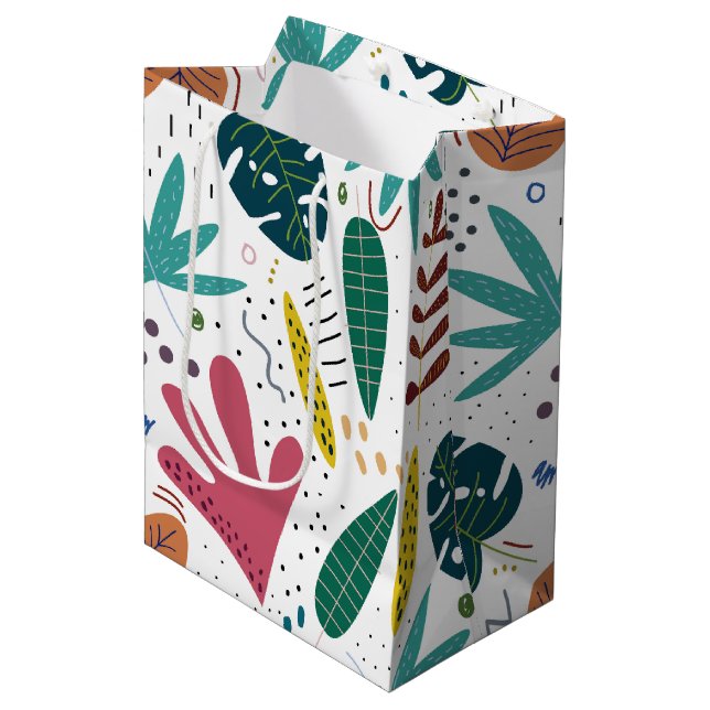 Bolsa De Regalo Mediana patrón tropical con hojas coloridas (Angulo Anverso)