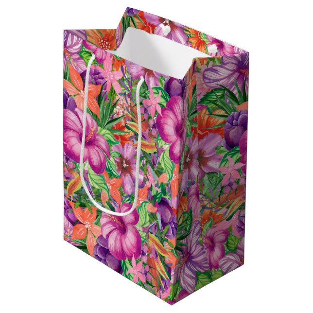 Bolsa De Regalo Mediana Patrón tropical hawaiano de flores (Angulo Anverso)