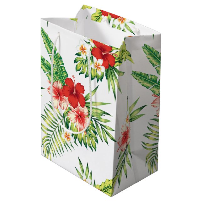 Bolsa De Regalo Mediana Patrón tropical hibiscus rojo y blanco (Angulo reverso)