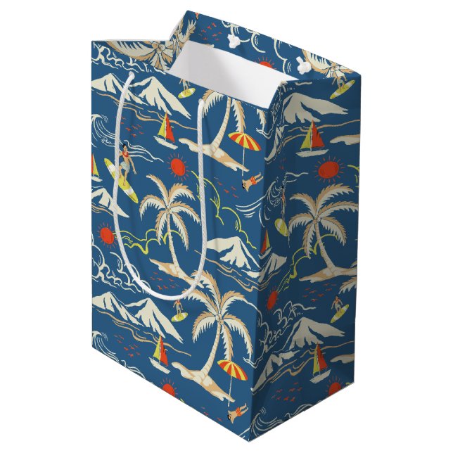 Bolsa De Regalo Mediana Patrón Tropical Retro Surf (Angulo reverso)