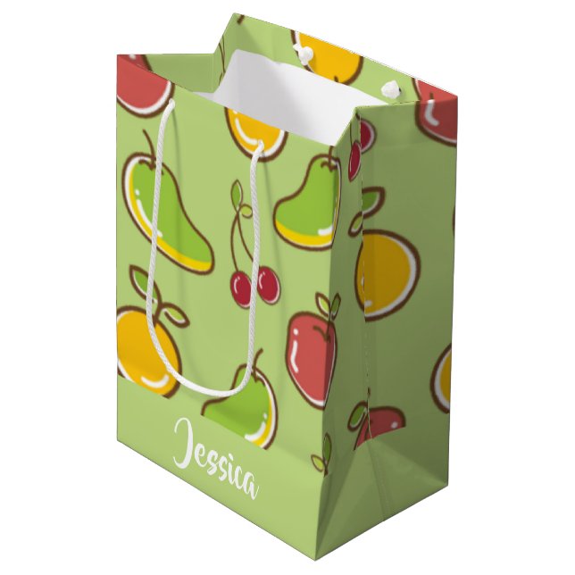 Bolsa De Regalo Mediana Patrón verde de frutas frescas de verano (Angulo Anverso)