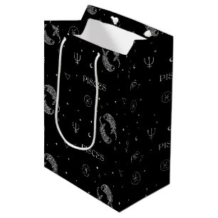 Bolsa De Regalo Mediana Patrón Zodíaco de Libra Místico en Blanco y Negro
