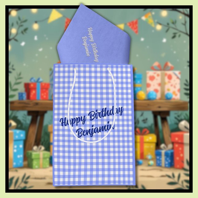 Bolsa De Regalo Mediana Patrones de coincidencia de blanco azul Gingham (Subido por el creador)