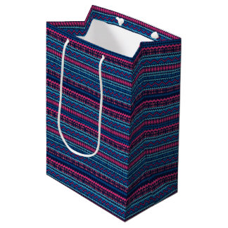 BOLSA DE REGALO MEDIANA PATRONES DE TRIBUS AZUL OSCURO Y ROSA