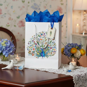 Bolsa De Regalo Mediana Pavo real floral acuarela