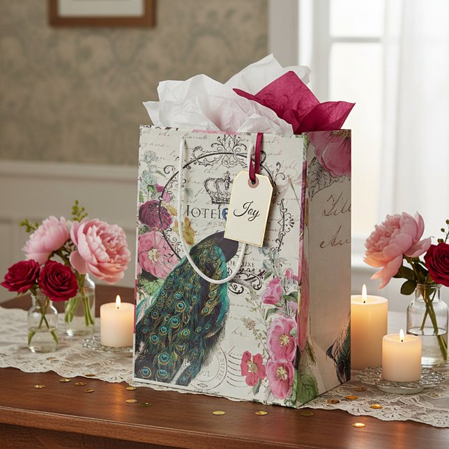 Bolsa De Regalo Mediana Pavo y flores de primavera (Subido por el creador)