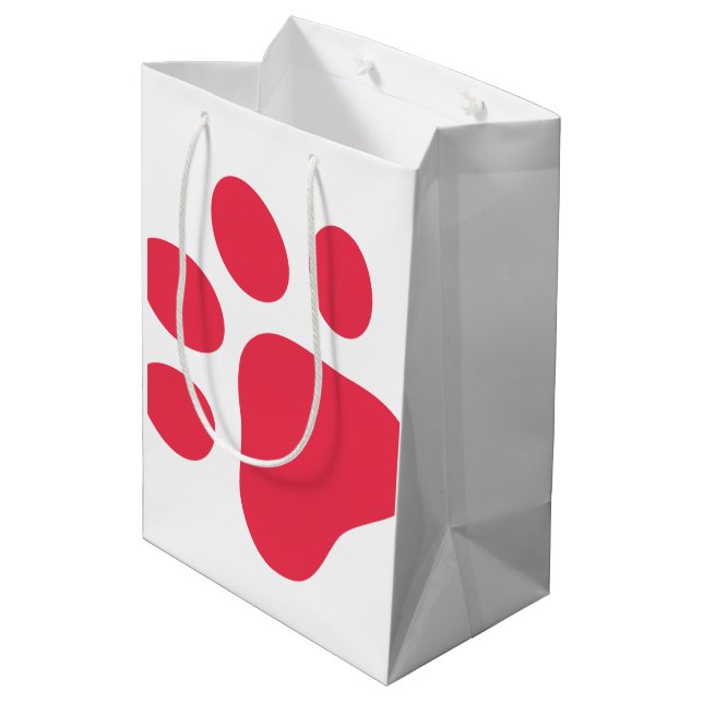 Bolsa De Regalo Mediana Paw Print Pet Lover Modern Red White Fun (Angulo reverso)
