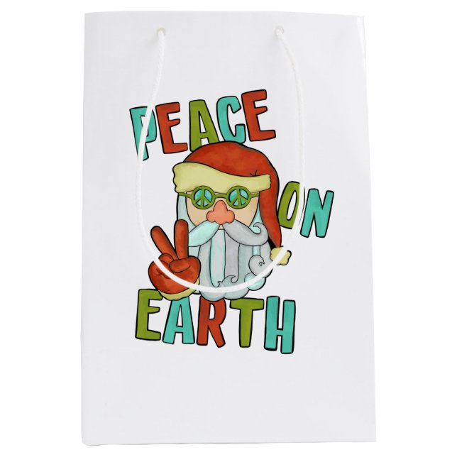 Bolsa De Regalo Mediana Paz en la Tierra Hippie Santa (Anverso)