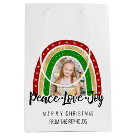Bolsa De Regalo Mediana Peace Love Joy Merry Christmas Rainbow Photo