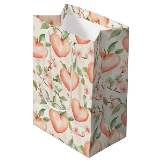 Bolsa De Regalo Mediana Peach Mint Pretty Hearts Flowers (Angulo Anverso)