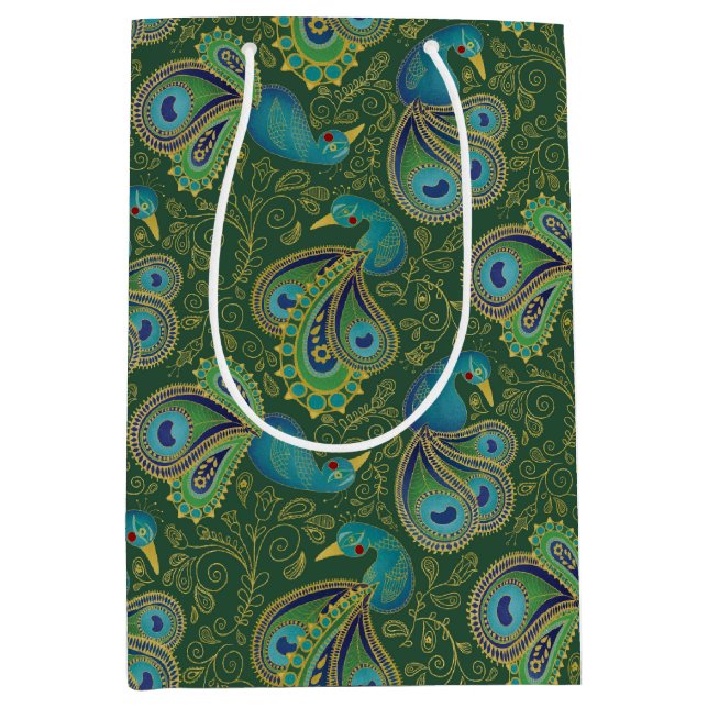 Bolsa De Regalo Mediana Peacock Paisley Pattern Green (Anverso)