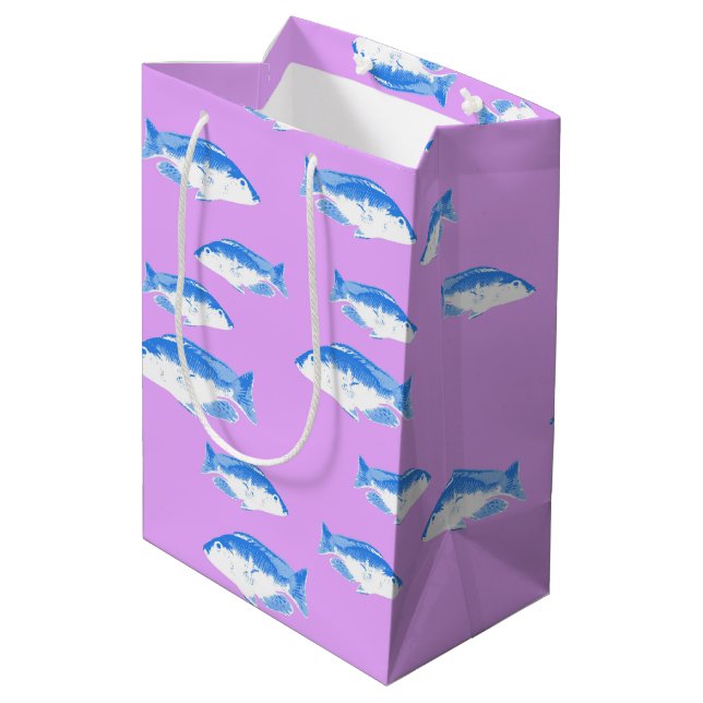 Bolsa De Regalo Mediana Peces azules en lila (Angulo reverso)