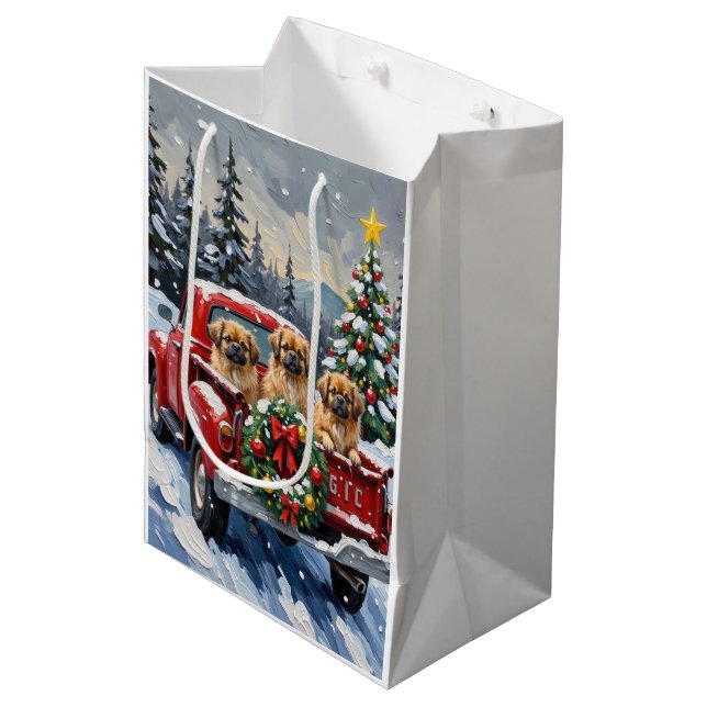 Bolsa De Regalo Mediana Pekingese Christmas Red Truck Holiday (Angulo Anverso)