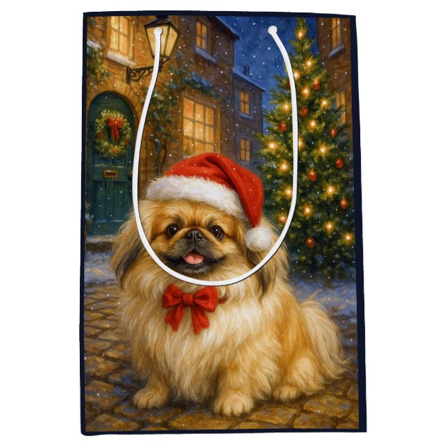 Bolsa De Regalo Mediana Pekingese Holiday  Card (Anverso)