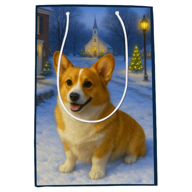 Bolsa De Regalo Mediana Pembroke Welsh Corgi Holiday  (Anverso)
