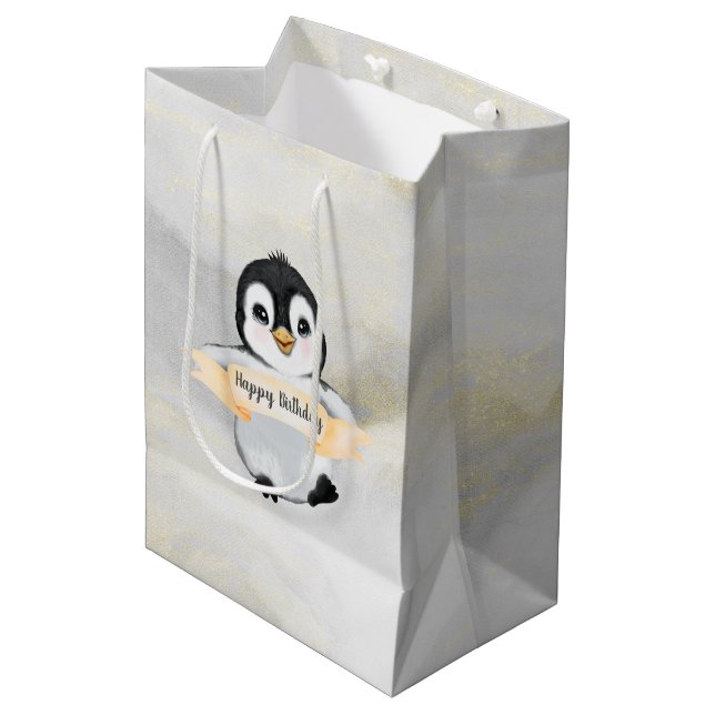 Bolsa De Regalo Mediana Penguin Feliz cumpleaños (Angulo Anverso)