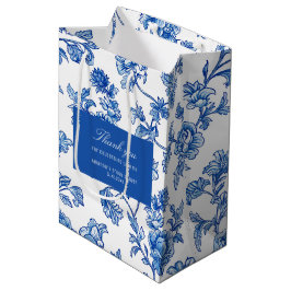 Bolsa De Regalo Mediana Peonía de rosa chinoiserie azul y blanco