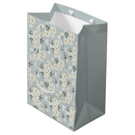 Bolsa De Regalo Mediana Peonías de Crema sobre Azul Claro