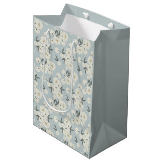 Bolsa De Regalo Mediana Peonías de Crema sobre Azul Claro