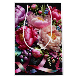 Bolsa De Regalo Mediana peonías lujosas con una cinta rosada, de Natasha U