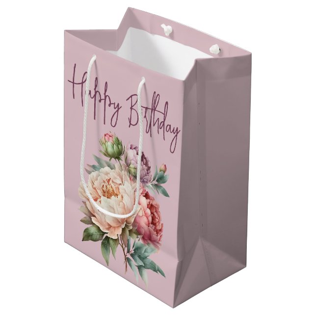 Bolsa De Regalo Mediana Peony Birthday Bouquet en rosa (Angulo Anverso)