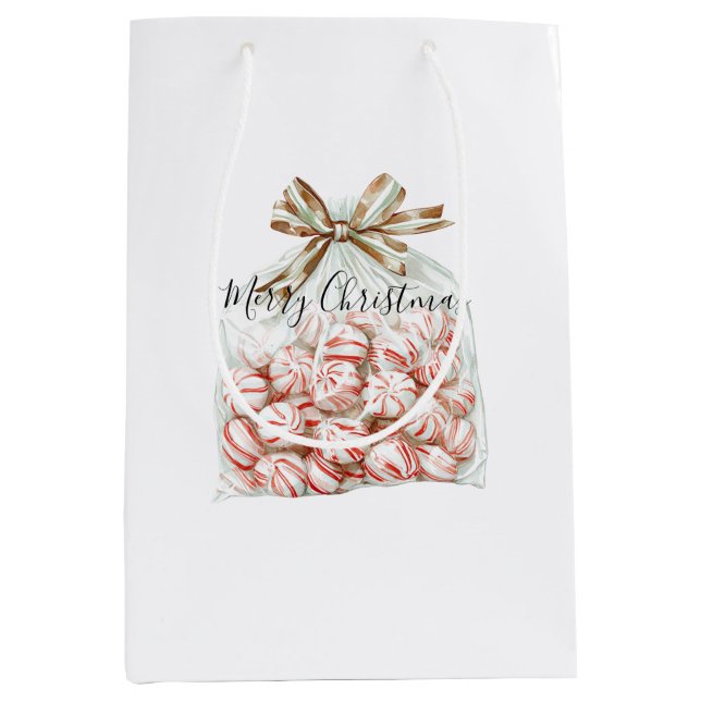 Bolsa De Regalo Mediana Peppermint Green Red Floral Birthday (Anverso)