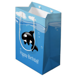Bolsa De Regalo Mediana Pequeña ballena orca en cumpleaños oceánico