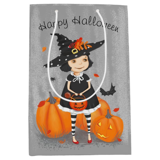 Bolsa De Regalo Mediana Pequeña Bruja de Halloween (Anverso)