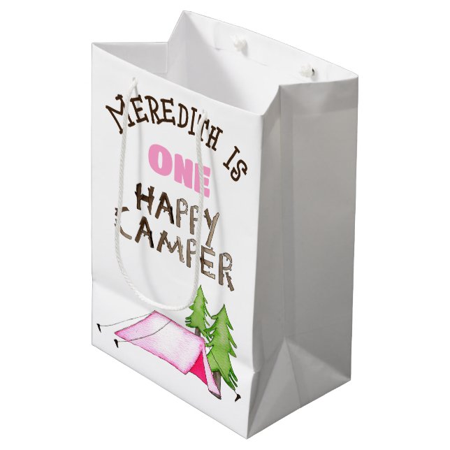 Bolsa De Regalo Mediana Pequeña Niña Un Feliz Camper Primera Fiesta de Cum (Angulo Anverso)