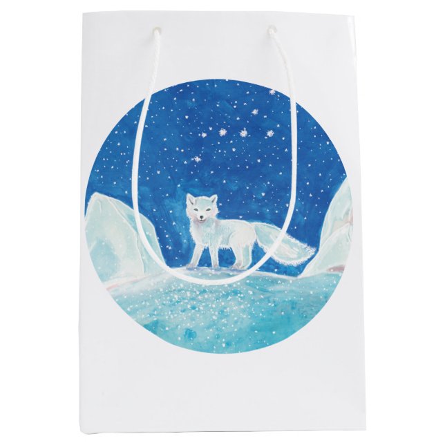 Bolsa De Regalo Mediana Pequeño Ilustracion de Fox Ártica (Vulpes Lagopus) (Anverso)