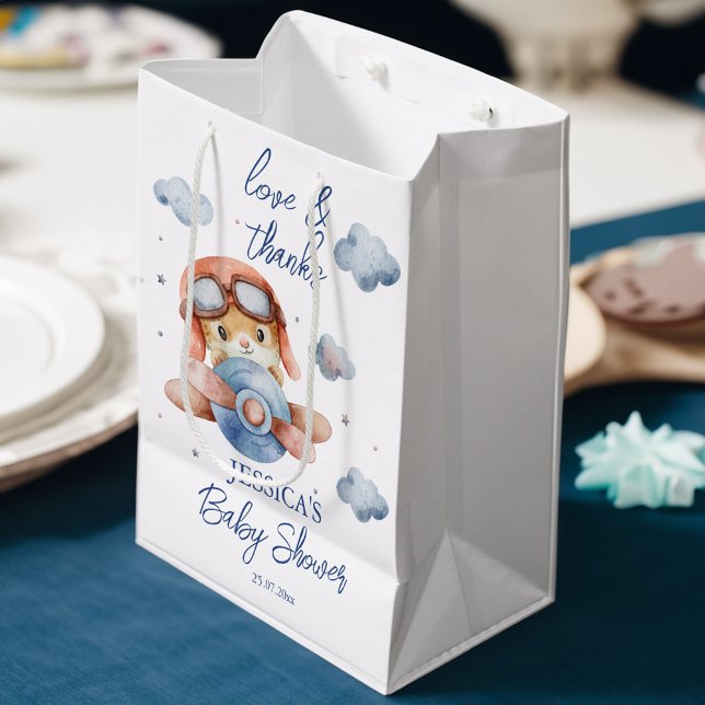 Bolsa De Regalo Mediana Pequeño piloto piloto avión bebé ducha (Little tiny pilot airplane baby shower favor medium gift bag)