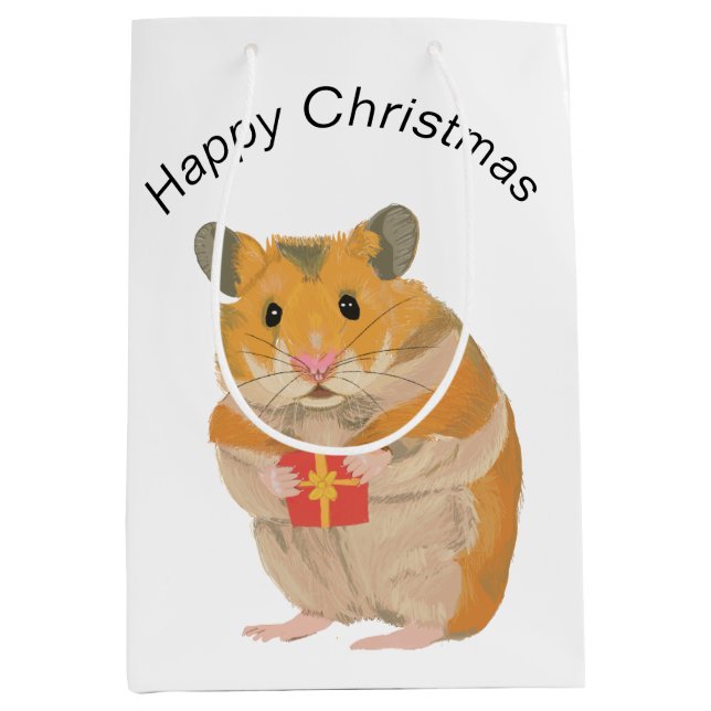 Bolsa De Regalo Mediana Pequeños Navidades cortos Hamster sosteniendo un r (Anverso)