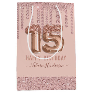 Bolsa De Regalo Mediana Perforaciones de diamantes rosas de Rubor Felices 