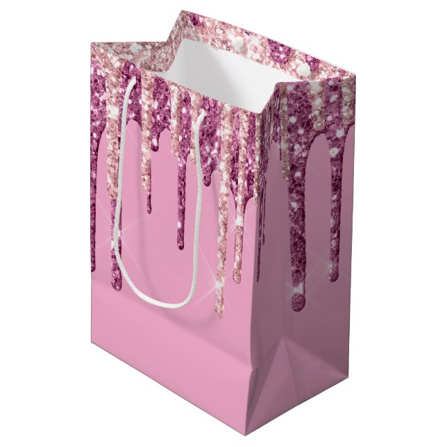Bolsa De Regalo Mediana Perforaciones rosadas de Purpurina de crema de hie (Angulo Anverso)