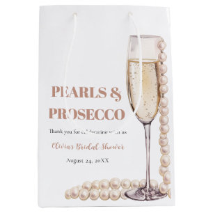 Bolsa De Regalo Mediana Perlas de oro elegantes y ducha de novia Prosecco