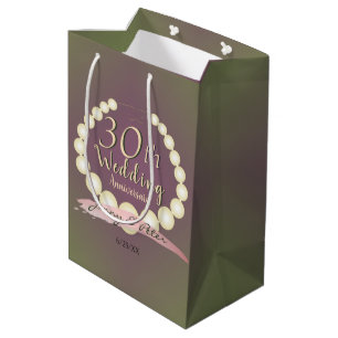 Bolsa De Regalo Mediana Perlas en el trigésimo aniversario del Boda en Plu