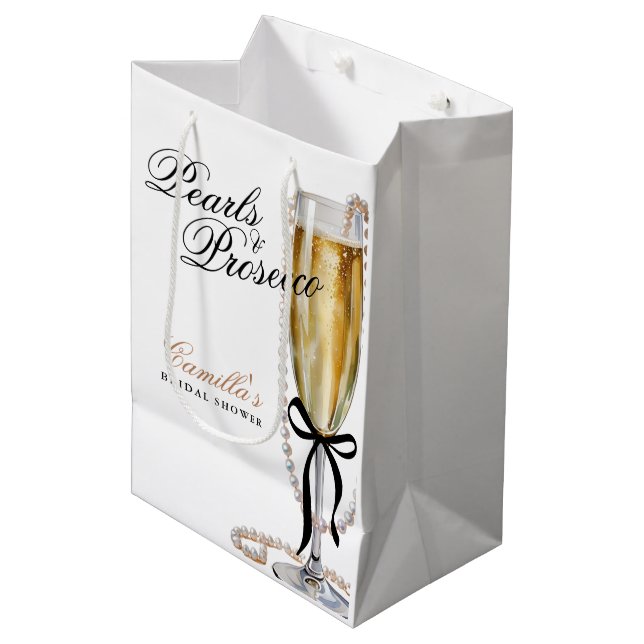 Bolsa De Regalo Mediana Perlas y Prosecco Arco Negro Despedida de Soltera (Angulo Anverso)