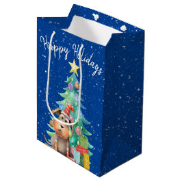 Bolsa De Regalo Mediana Perrito acuarela y árbol de Navidad