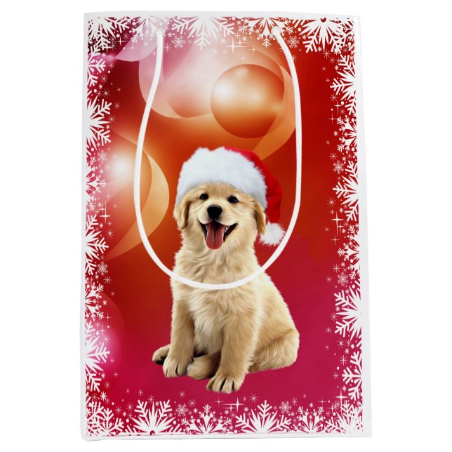 Bolsa De Regalo Mediana Perrito del navidad del golden retriever (Anverso)