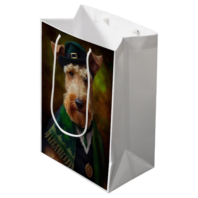 Bolsa De Regalo Mediana perro airedale en el Día de San Patricio (Angulo Anverso)